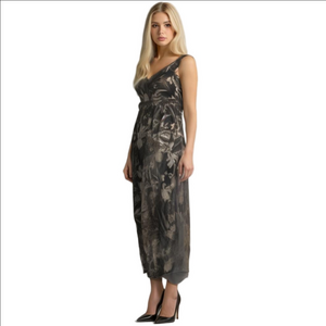 OHS Clothing floral jumpsuit, black/white floral print, flowy wide legs, 1XL